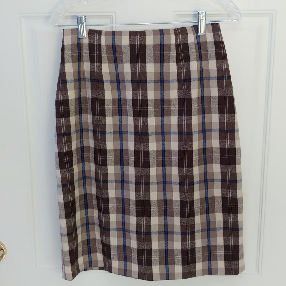 Vintage JG Hook 100% Wool Plaid Fully Lined Pencil Midi Skirt SZ 4